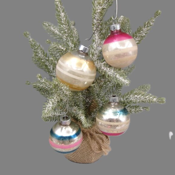 4 Vintage Shiny Brite Striped Christmas Ornaments Lot - Picture 2 of 9